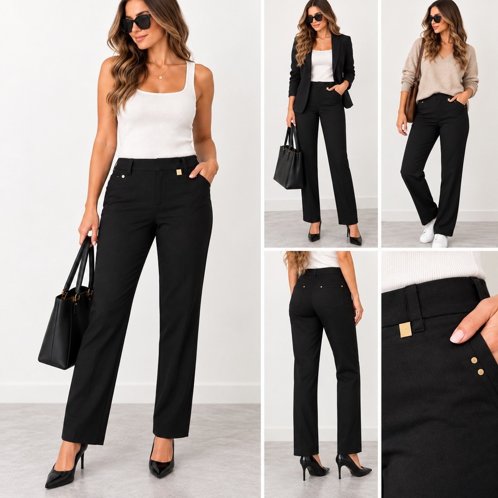JM Collection Pants Womens 14S Black Cotton Blend Straight Leg Workwear Trousers